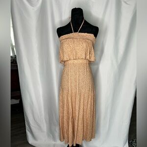 American Eagle Outfitters Strapless Halter tie Floral Dress in Tan